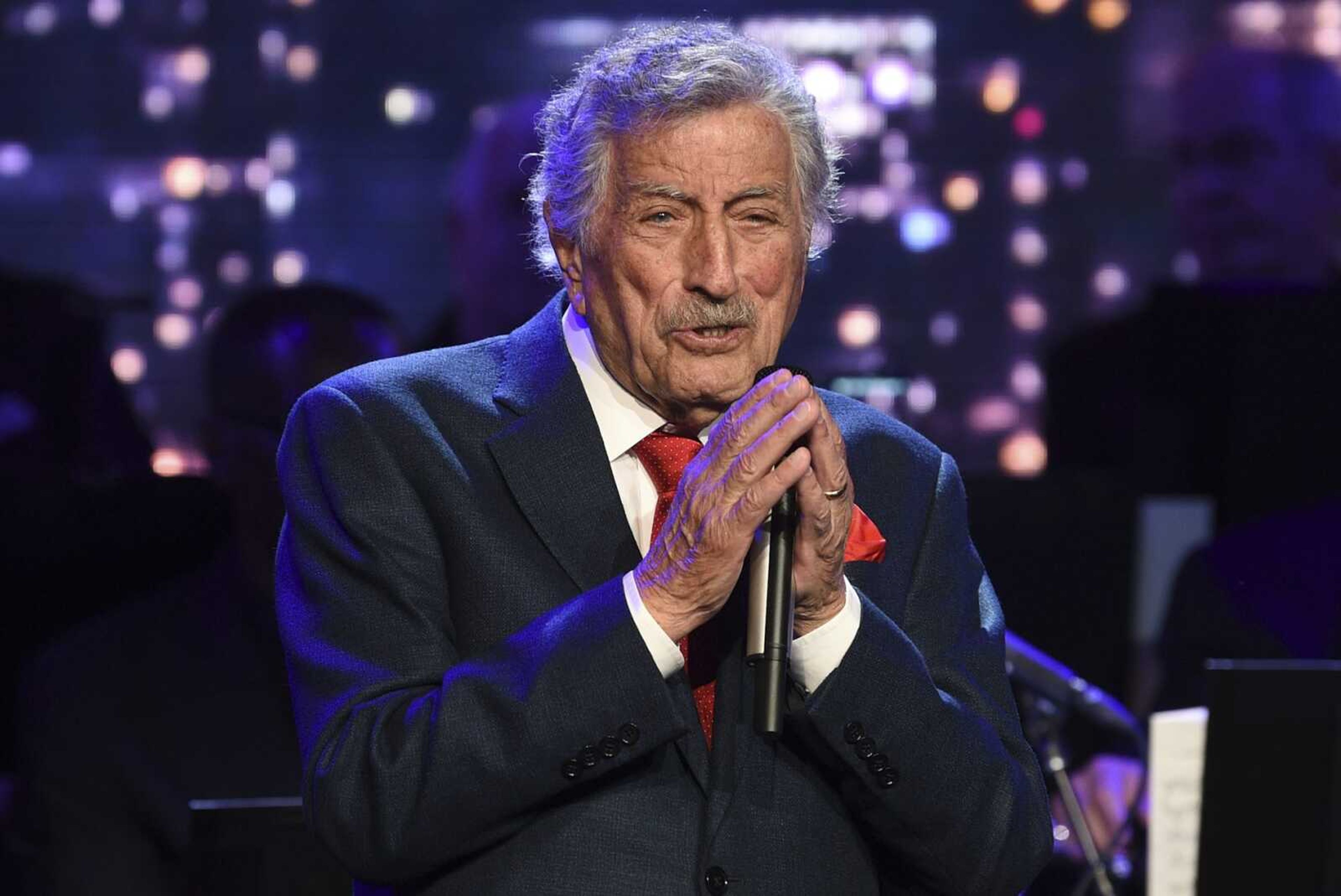 Singer Tony Bennett performs at the Statue of Liberty Museum opening celebration May 15, 2019, in New York.