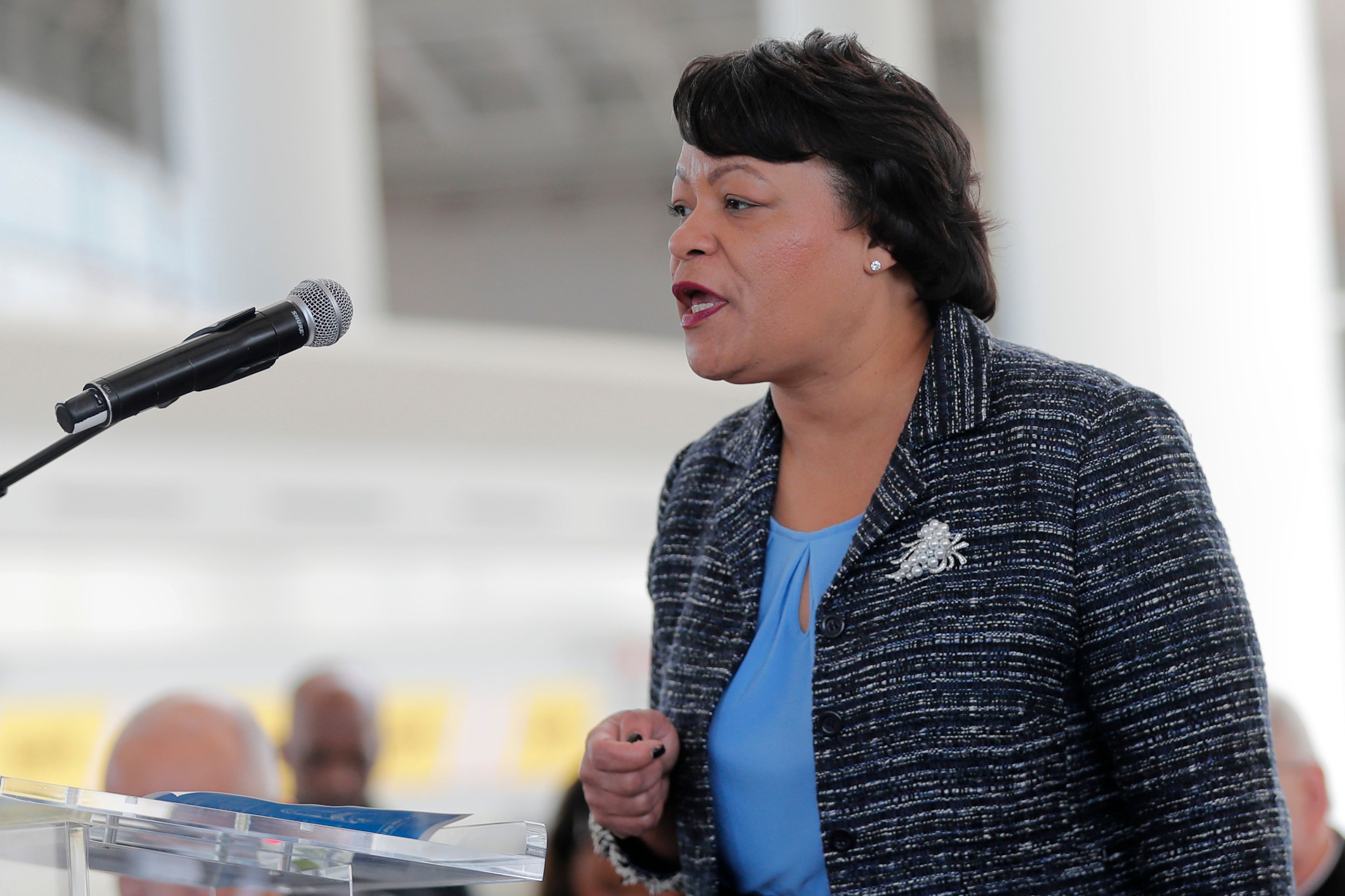 FILE - New Orleans Mayor Latoya Cantrell speaks at a ribbon cutting ceremony, Nov. 5, 2019, in Kenner, La. New Orleans officially opened its arms in welcome Thursday, July 4, 2024, to the thousands of people descending on the Big Easy for the 30th annual celebration of the Essence Festival of Culture. Cantrell thanked Essence for the longstanding partnership. (AP Photo/Gerald Herbert, File)