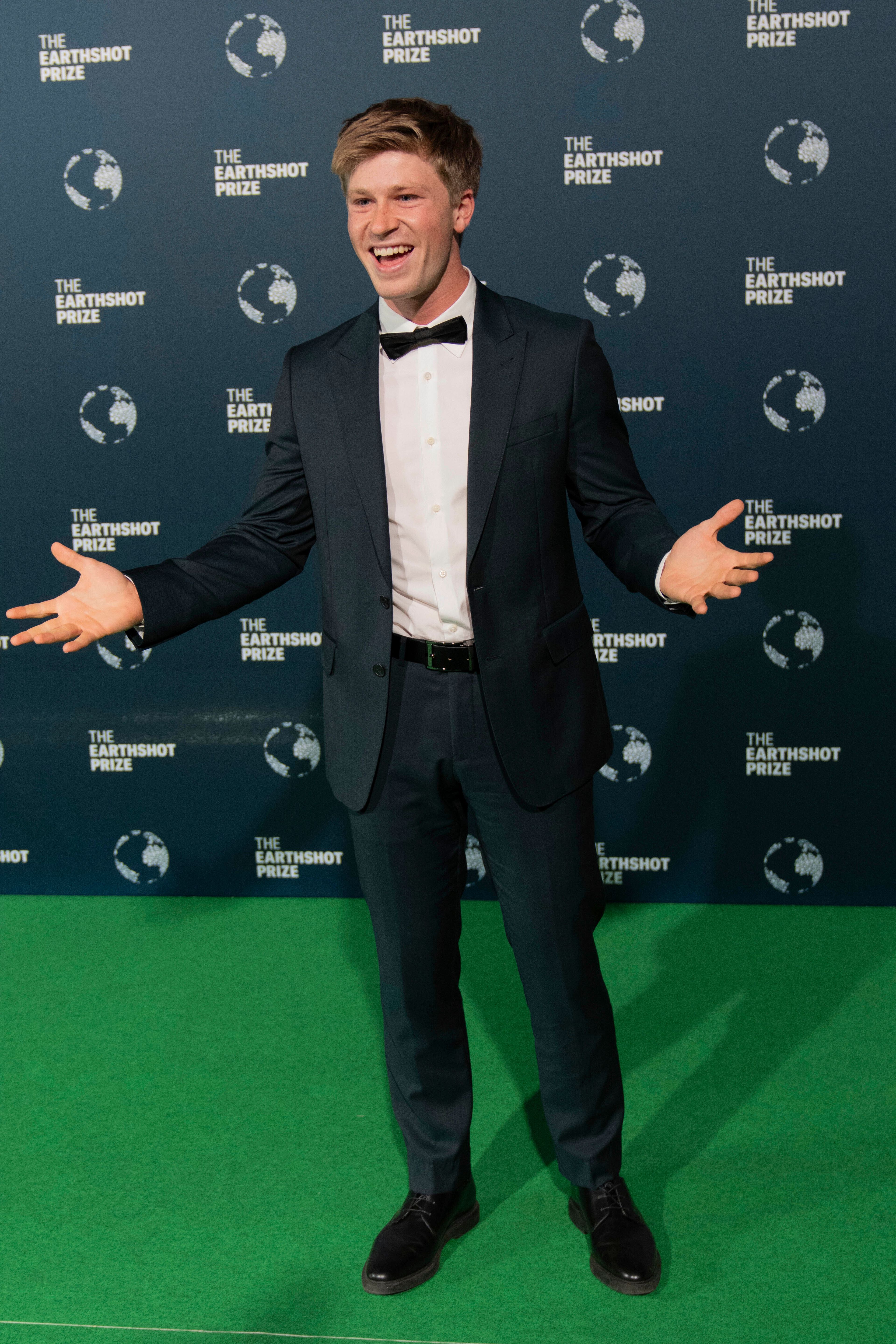 Australian conservationist and television personality Robert Irwin poses on the green carpet before the start of the Earthshot Prize Award ceremony in Cape Town, South Africa, Wednesday, Nov. 6, 2024. (AP Photo/Jerome Delay)