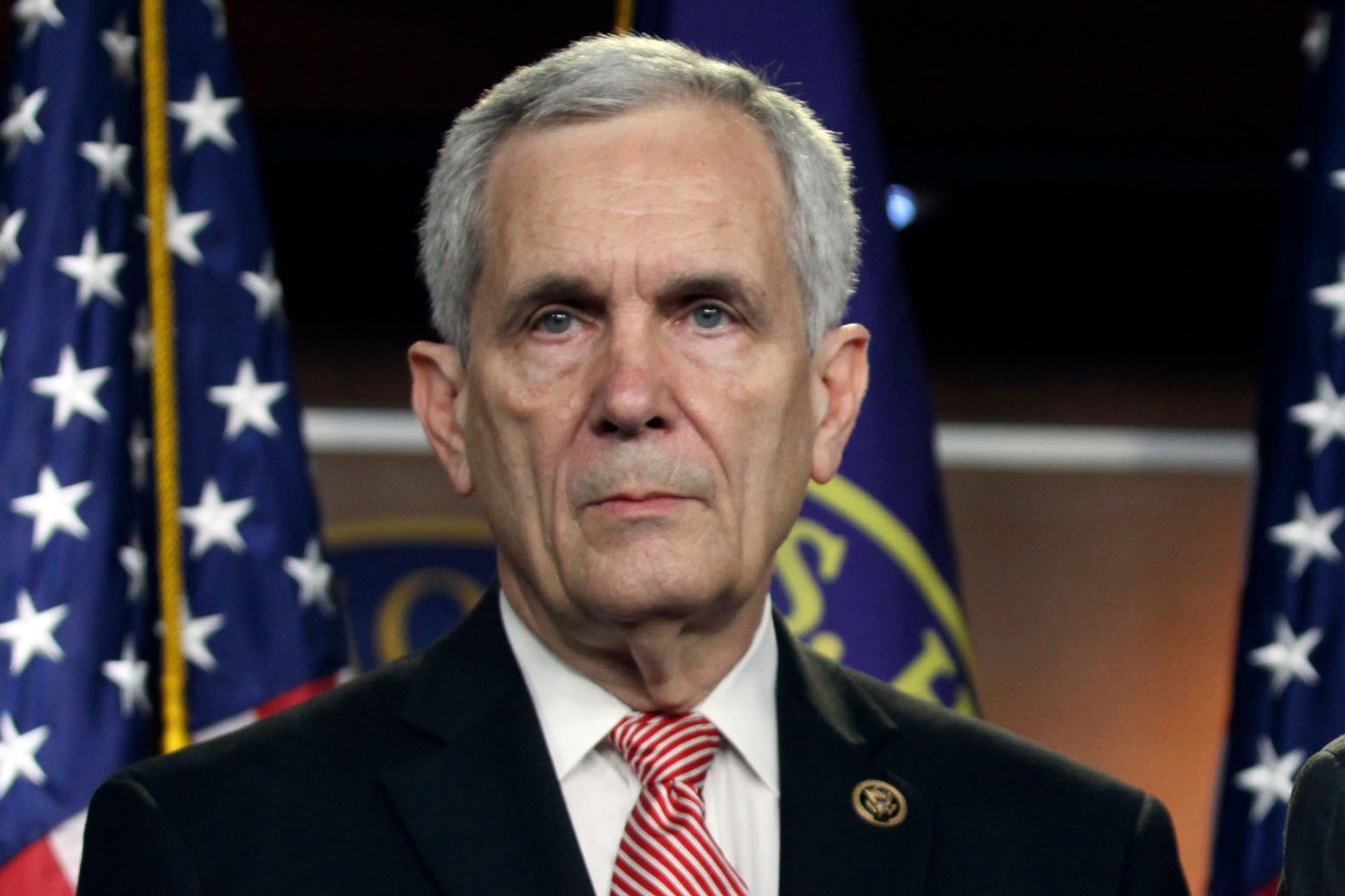 FI"LE - Rep. Lloyd Doggett, D-Texas, listens during a news conference on Capitol Hill in Washington, June 16, 2015. Doggett has become the first in the party to publicly call for President Joe Biden to step down as the Democratic nominee for president, citing Biden's debate performance failing to "effectively defend his many accomplishments." (AP Photo/Lauren Victoria Burke, File)