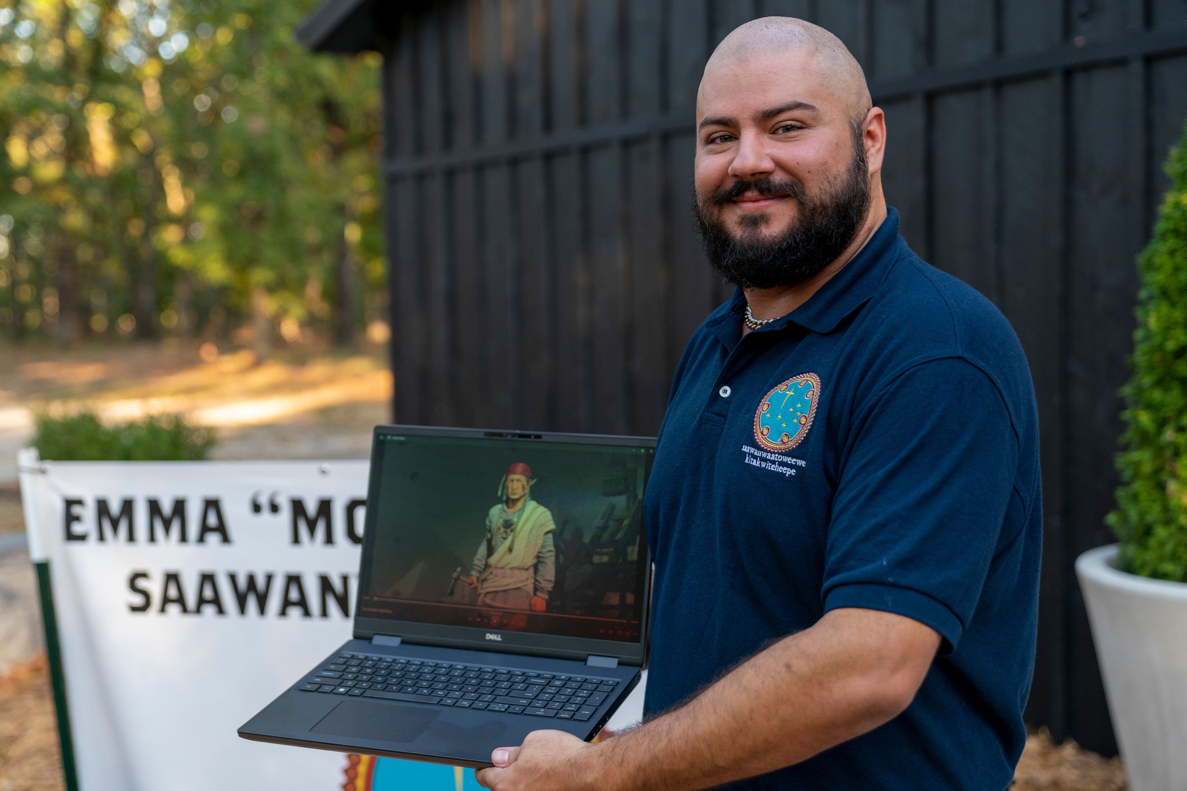 Dillon Dean, who voices Tecumseh in Civilization VII, poses for a portrait at the Shawnee Language Center on Friday, September 20, 2024 in Miami, Okla.. (AP Photo/Nick Oxford)