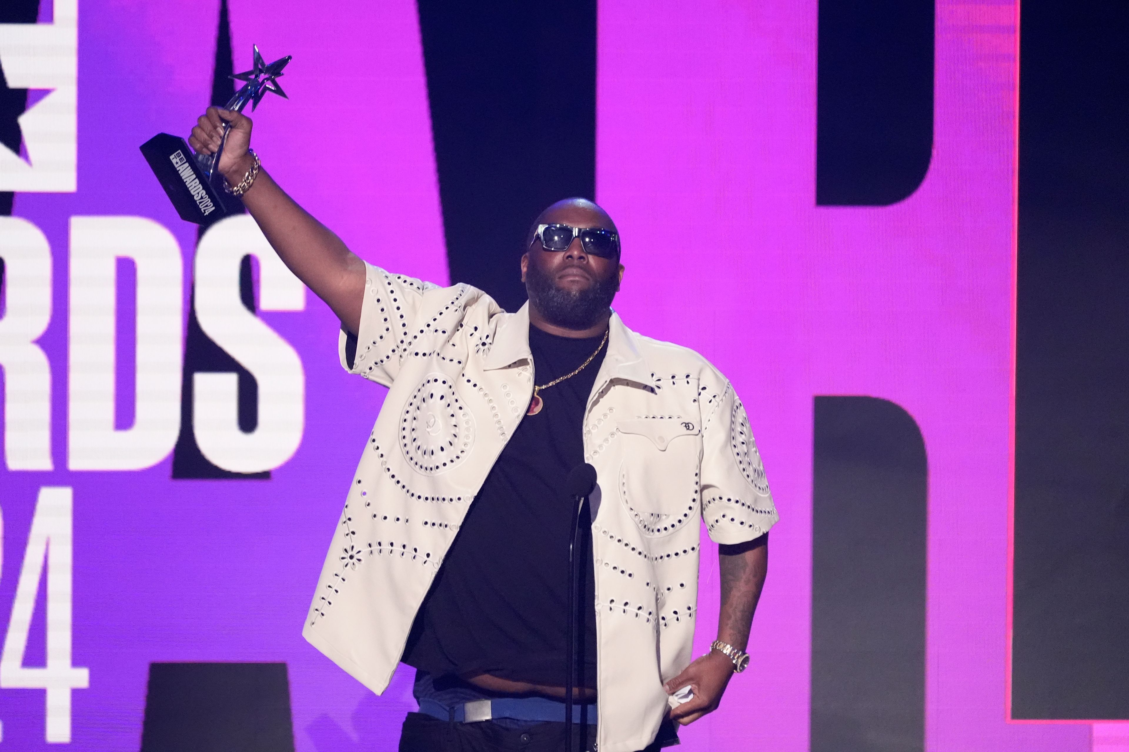 Killer Mike accepts the award for album of the year for "Michael" during the BET Awards on Sunday, June 30, 2024, at the Peacock Theater in Los Angeles. (AP Photo/Chris Pizzello)