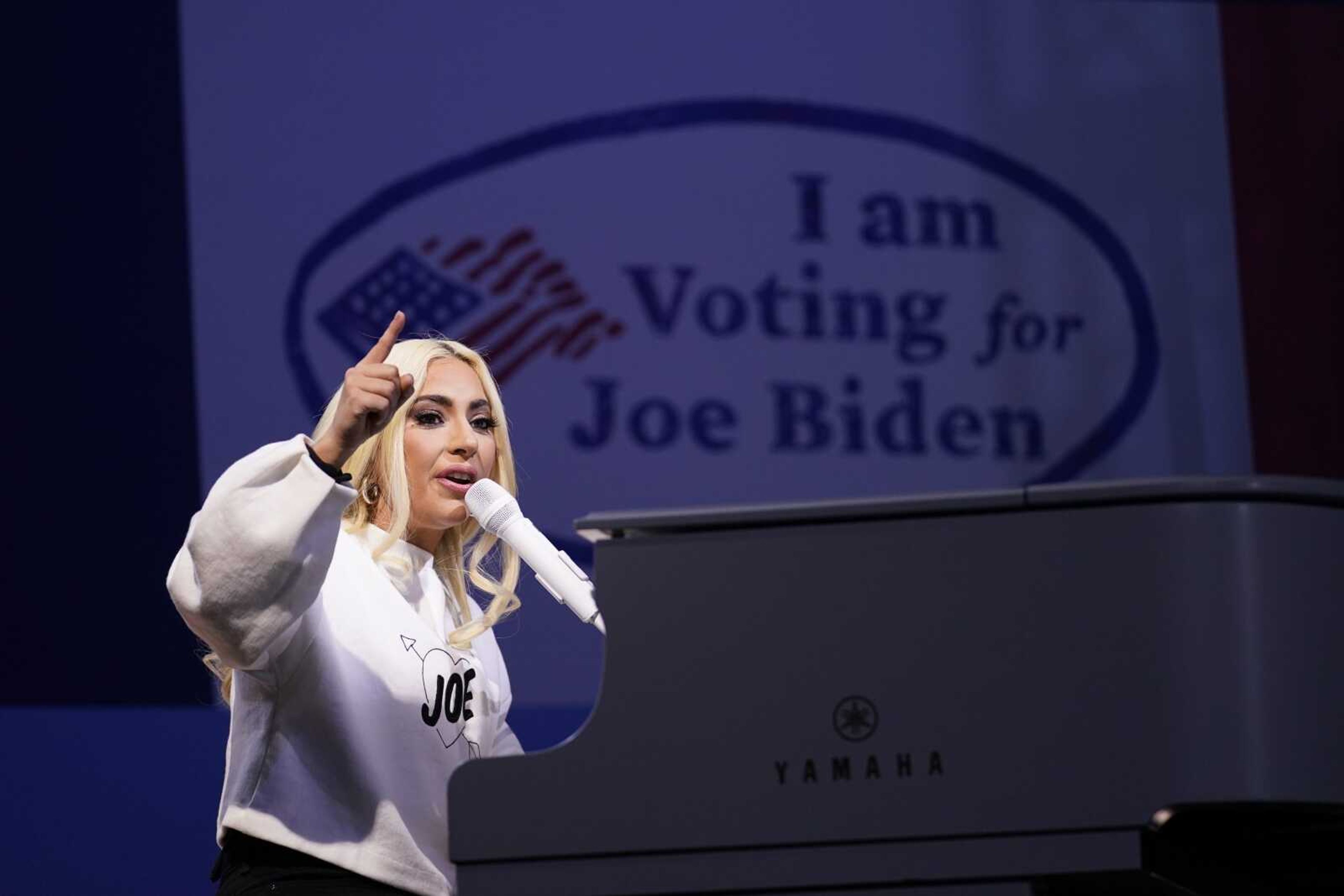 Lady Gaga performs during a drive-in rally for then-Democratic presidential candidate former Vice President Joe Biden on Nov. 2 at Heinz Field in Pittsburgh.